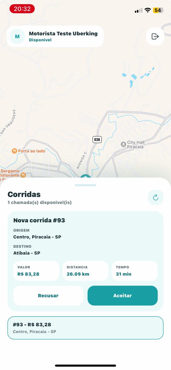 Tela de aceite de corridas no aplicativo do motorista