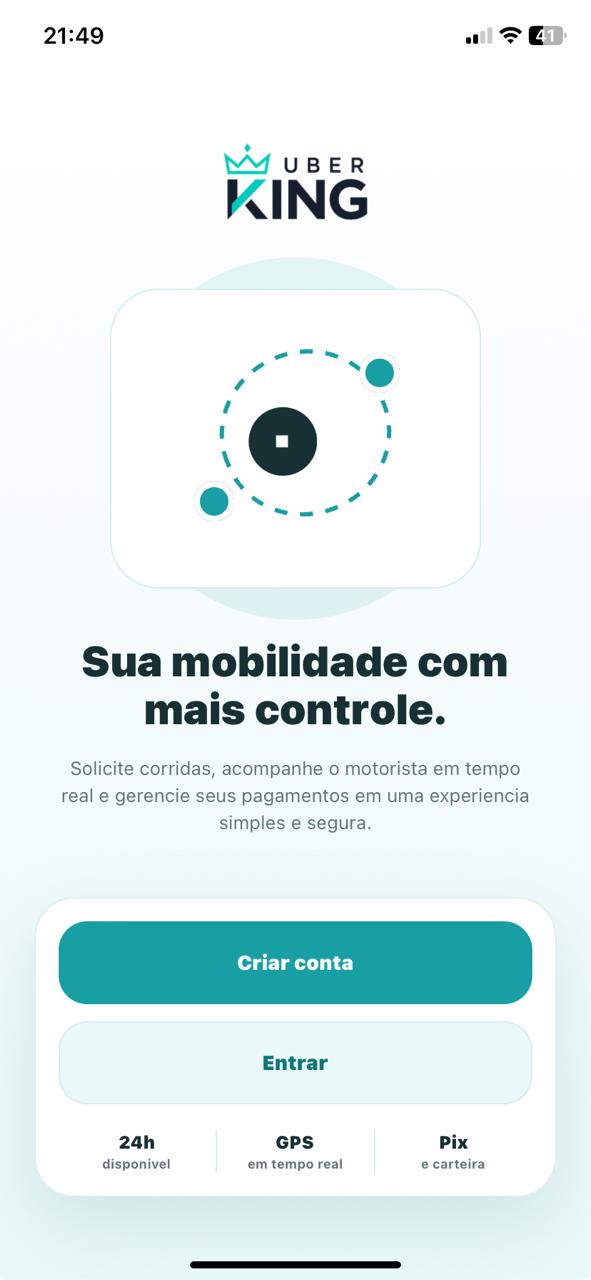 Tela inicial do aplicativo Uberking